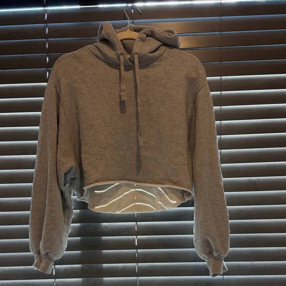 Frame Denim Heather Gray Cropped Hoodie